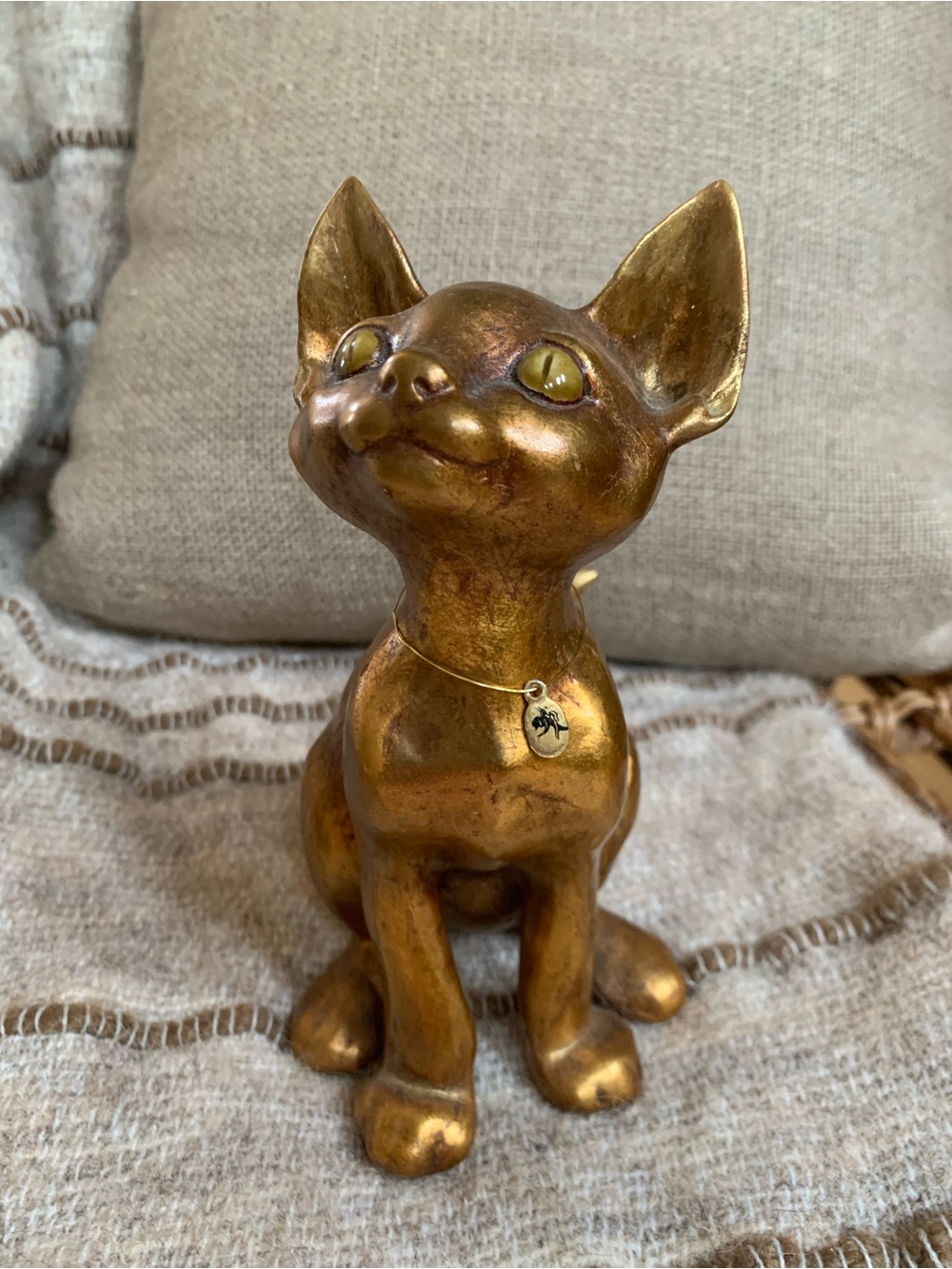 Vintage Anthony Freeman McFarlin Gold Leaf  Ceramic Cat Figurine Signed 124